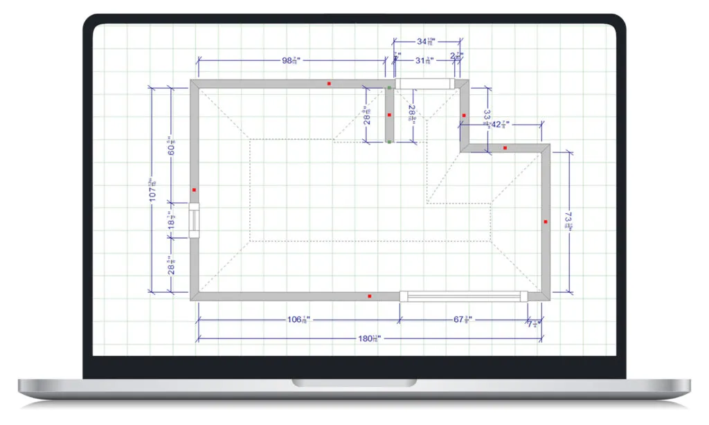 Laptop showing an editing screen in Design Flex using a plan imported from RENDR.